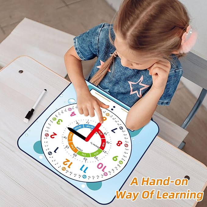 2 Pack Magnetic Writable Dry Erase Teaching Clock with Pen, Large 12" Teaching Demonstration Clock for Kids Learning Time with Cute Style for Home School Classroom Supplies(12" x 11")