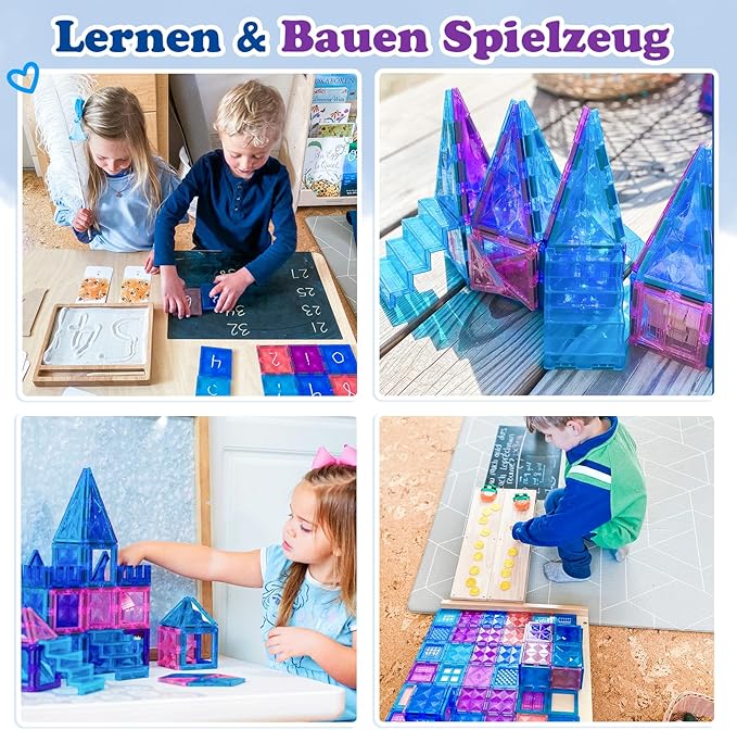 Magnetic Tiles 102pcs with 2 Stairs 2 Dolls Princess Castle Building Girls Toys Age 4-5 6-8 Magnetic Blocks Birthday Xmas Gifts for Girls Toys for 3 4 5 6 7 8+ Year Old