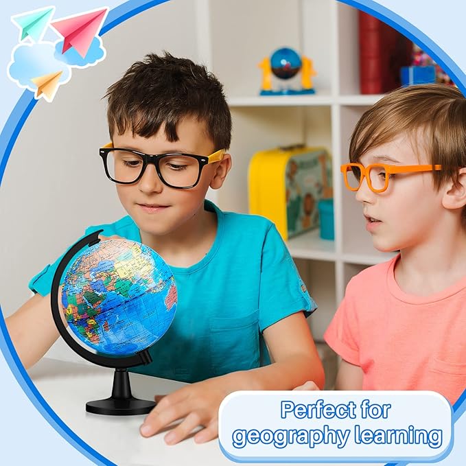 Henoyso 6 Pcs World Globe for Kids 4.6'' Educational Mini Desk Decorative Earth Globes with Black Stand Learning Rotating World Map for Adults Classroom Geography Table Decor