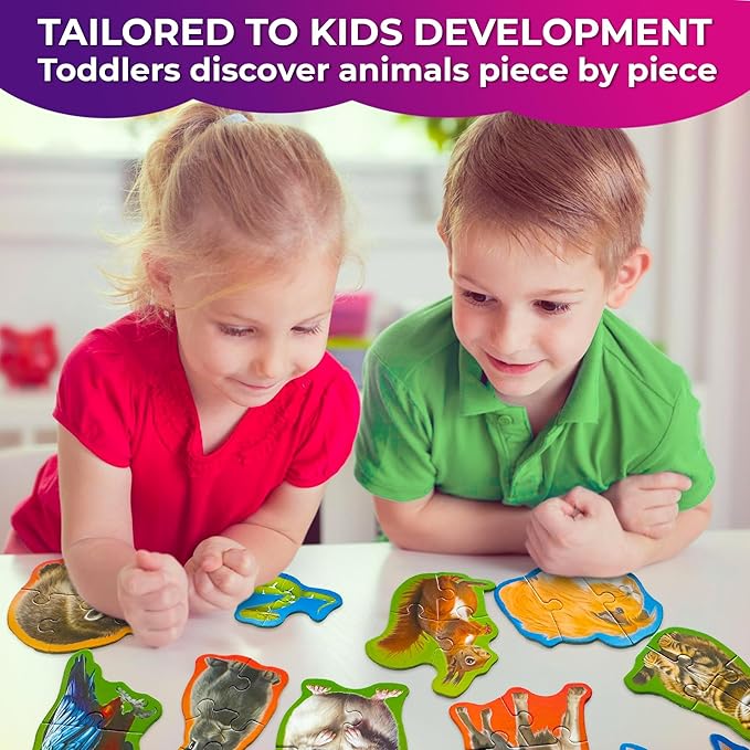 QUOKKA Toddler Puzzles Ages 2-4 - Large Floor Puzzles for Kids 3-5 - 8 Realistic Animal Shapes - Extra Thick Cardboard - Preschool Learning Game - 40 Big Piece Gift for Toddlers 1-3 Years Old