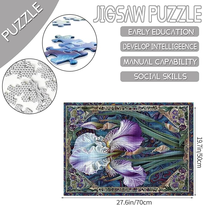 Christal White Iris Jigsaw Puzzles for Adults 1000 Pieces,Celtic Background Artwork Jigsaw Puzzle 27 x 20 Inches Colorful DIY Puzzles for Home Decoration, Family Puzzle Perfect for Game Nights