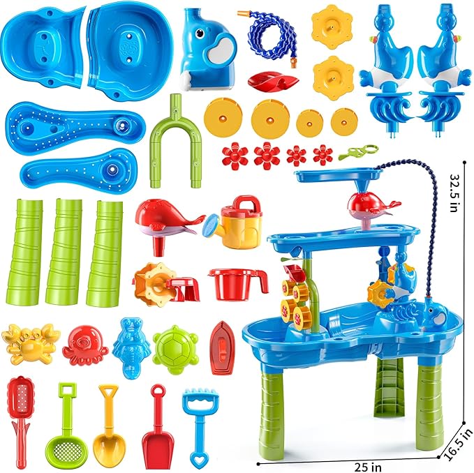 Auto Water Table for Toddlers 3-5, 3-Tier Kids Sand Water Table, Water and Sand Activity Sensory Table Summer Beach Outside Toys Backyard for Kids Toddlers Age 3 4 5 6 7 8