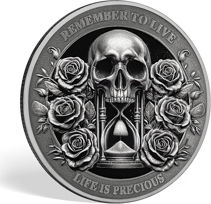 AtSKnSK Memento Mori Coin Momento Mori Coin Skull Coin Stoic Gifts Memento Mori Calendar Living Memento Mori Amor Fati Coin (Memento Mori Coin - 1)