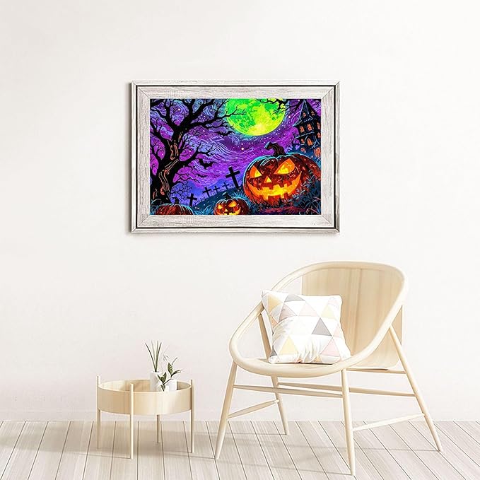 1000-piece Halloween - Scary Pumpkin Graveyard Adult Wooden Puzzle, Intellectual Challenge, Stress-Relieving Puzzle, Relaxing Family Activity, Decoration, Size: 29.5 x 19.7 in