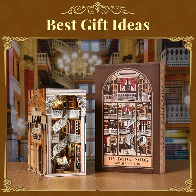 Book Nook Kit, DIY Booknook Miniature House Tiny House 3D Wooden Puzzle Dollhouse Kit for Adults and Teens (Law Library)