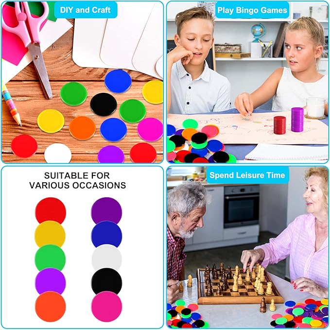 Coopay 10 Colors 1.2 Inches Plastic Learning Counters Disks Bingo Chip Counting Discs Markers for Math Practice and Poker Chips Game Tokens, 300 Pieces