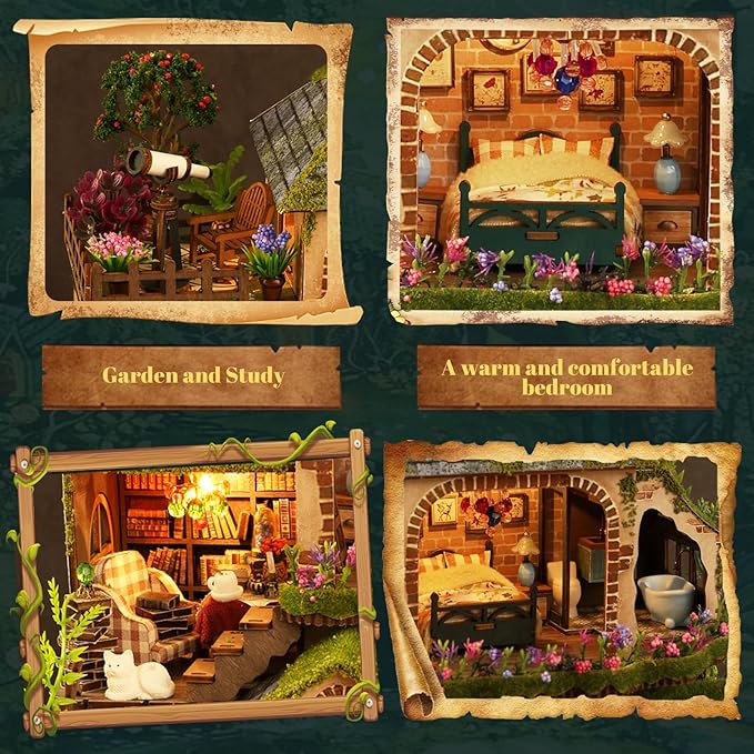 Miniature House Kit, 3D Wooden Puzzles for Adults, DIY Miniature Kit, Dollhouse Kit, Mini House Building Kit, Doll House Kits for Adults Teen to Build (Forest Adventure)