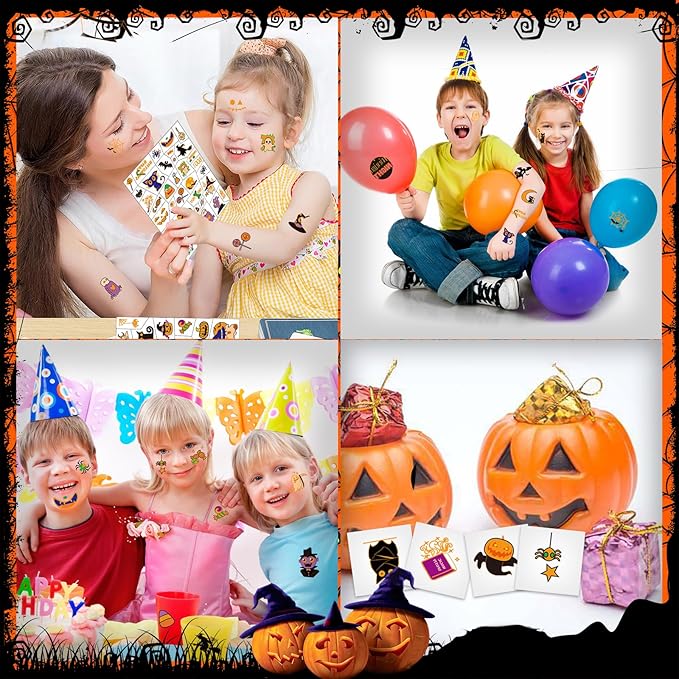Halloween Temporary Tattoo, Pumpkin Bat Cat Ghost Witch Skull Cross Grave Fake Tattoos for Kids Women Men, 125 Styles Temporary Tattoos for Halloween Party Supplie Party Favors for Boys Girls