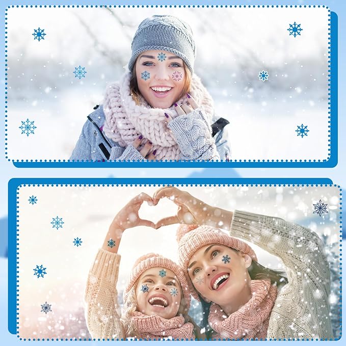 Landhoow 240 Pcs Winter Snowflake Tattoos Temporary Glitter Blue Silver Snowflake Temporary Tattoos for Snowman Apparel Accessories Stickers for Winter Themed Party Decor