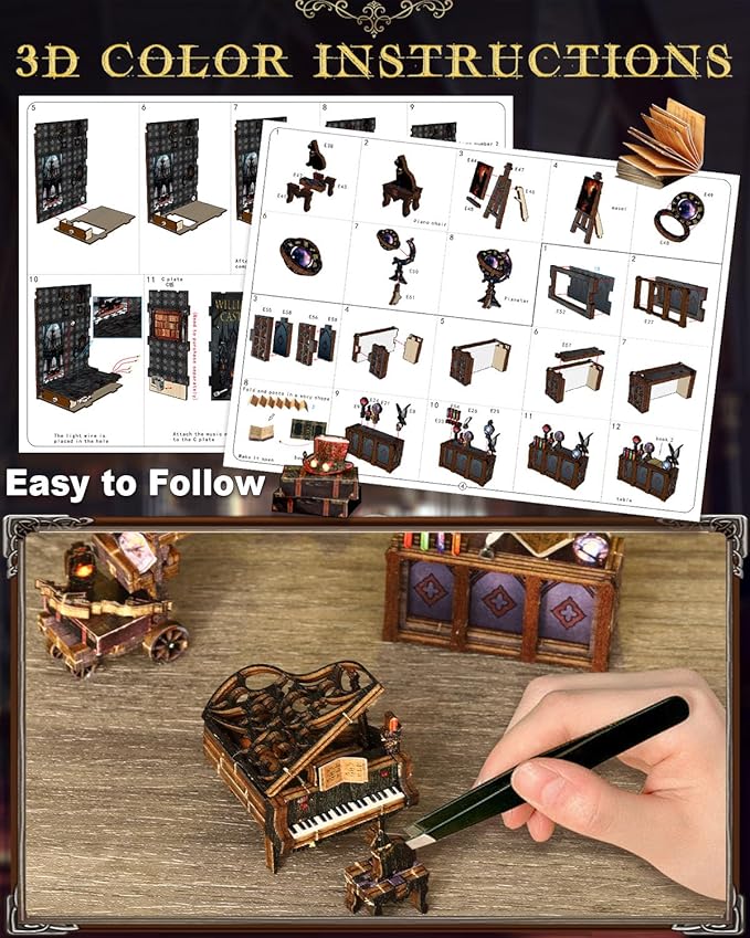 Book Nook Kit William Castle, DIY Booknooks Kit for Adults Teens with Sensor Lights, Bookshelf Diorama Miniature Scenes Insert Decor, 3D Wooden Puzzle Miniature House Kit Gifts for Women