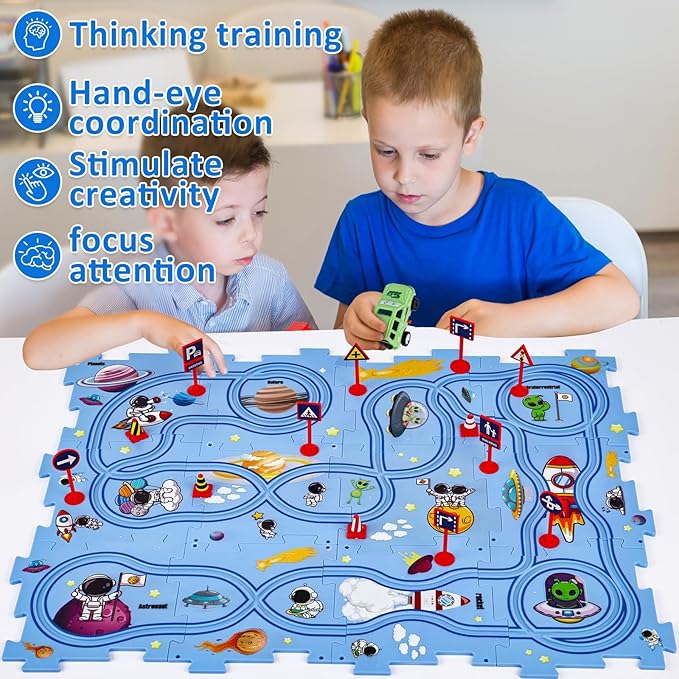 25PCS Puzzle Racer Kids Car Track Set, Space Themed Series, Educational Car Puzzle Toys
