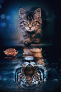 Challenge 1000 Pieces Adult, Tiger Cat Wooden Puzzle, Challenging Brain Puzzle Game Relaxing Pastime Recreational Activity Jigsaw Size: 29.5 X 19.7 in and 1:1 Original Picture Poster