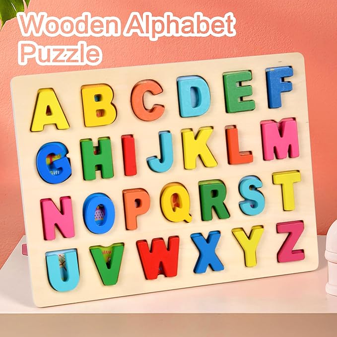 Alphabet Puzzle Wooden ABC Puzzle for Toddlers 3 4 5 Year Old Puzzles Learning Toys, Letter Block Floor Puzzles Toy Kids Ages, Preschool Educational Board Game for Boys and Girls Gifts Toddler