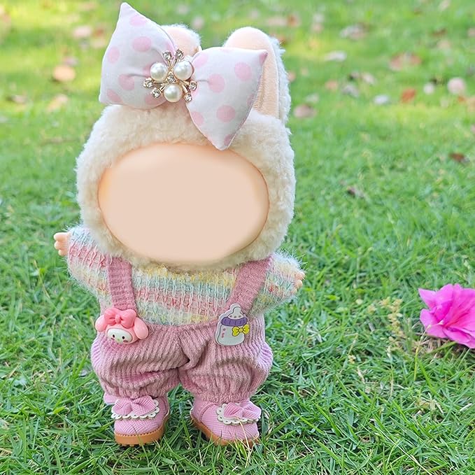 Clothes for 17cm Doll, 3 PCS Cute Pink Hair Clip & Jumpsuits Set, Dress up Outfit Exquisite Accessories for Dolls
