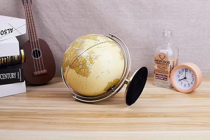 ANNOVA 8" / 20cm World Globe Antique Globe Metal Arc and Base Bronzed Color - All Direction 360° Rotating - Educational/Geographic/Modern Desktop Decoration - for School, Home, and Office (720°)