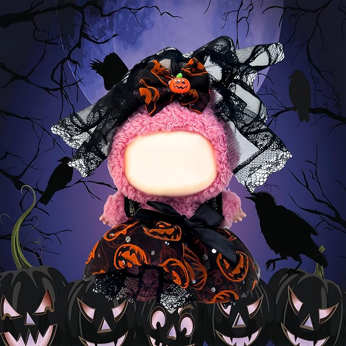 17cm Halloween Clothes Set, Halloween Dress Pumpkin Bow Hairpin for Dolls Accessorie, Halloween Clothes for Pumpkin Outfit, Spooky Costume Dolls Collectors, Gift for Doll Lovers(No Doll)