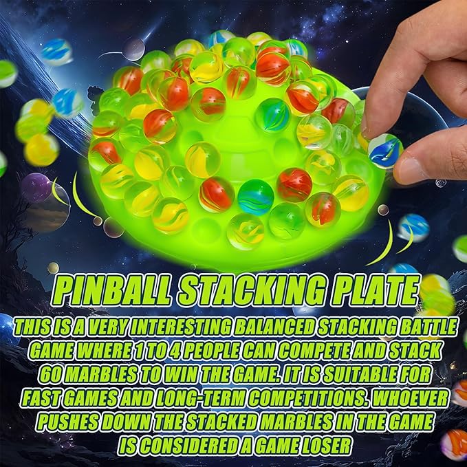 Wobble Ball Marble Balance Game - Marbles for Kids & Adults Balancing Set with 60 Glass Marbles, Built-in Storage, Fun Family Games & Party Challenge for 1-4 Players, Perfect Birthday