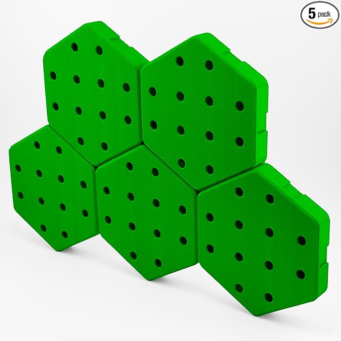 Hexagon Pegboard Tiles, 4.5"x4" each, 5-Pack, Normal-Sized Holes, Make Custom Designs, Easiest to Mount, Expand Existing Pegboard or Fill In Unused Space, Hexboard (Jungle Green, 4 Inch)