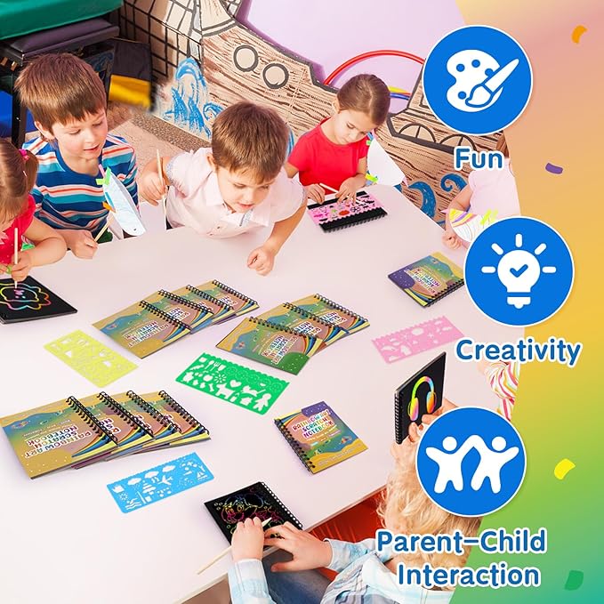 YSCare Scratch Arts Party Favors for Kids: 16 Pack Rainbow Art Scratch Notebook, Art Craft Kit Goodie Bags Stuffers, Birthday Gift Bulk Return Gifts Classroom Prizes for Girls Boy 4-8-12