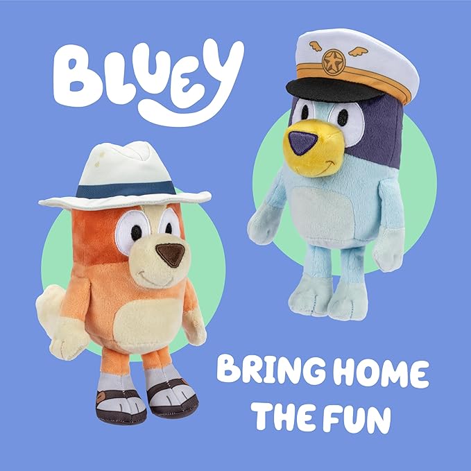 Bluey Plush Stuffed Animals Pack of 2, 16-23”, Soft, Captain and Holiday Plush Figure Toys, Cuddly Stuffed Animals for Kids Ages 3+
