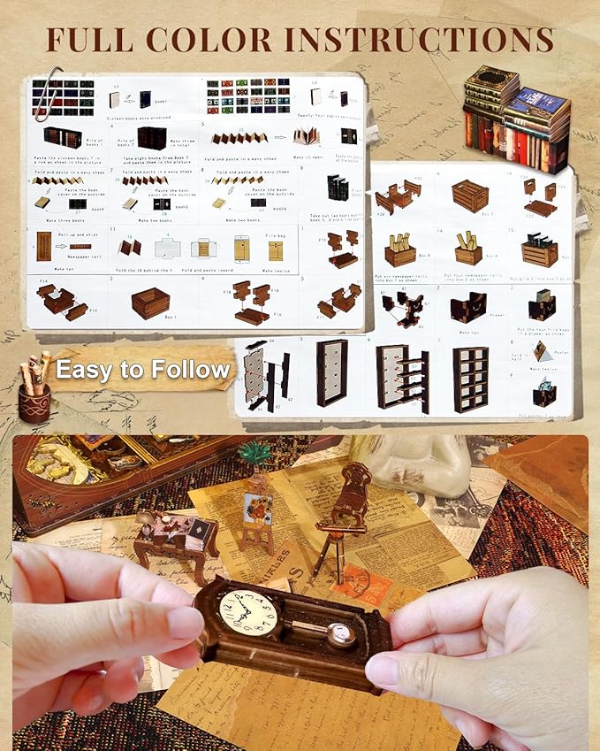 Book Nook Kit Library, DIY Booknooks Kit for Adults Teens with Sensor Lights, Bookshelf Diorama Miniature Scenes Insert Decor Decorative Bookends (Library of Books)