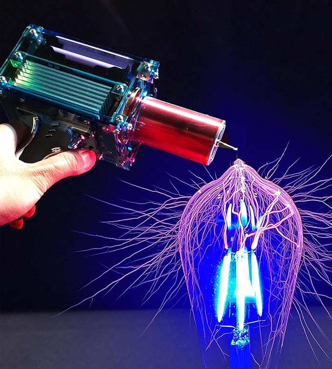 2025 Tesla Coil Handheld Gun,Plasma Coil Desktop Toy Science Education kit Mode Touchable Artificial Lightning Spark Gap Arc Generator Teaching Experiment Tool Teen boy Gifts(Portable Mode of Charger)