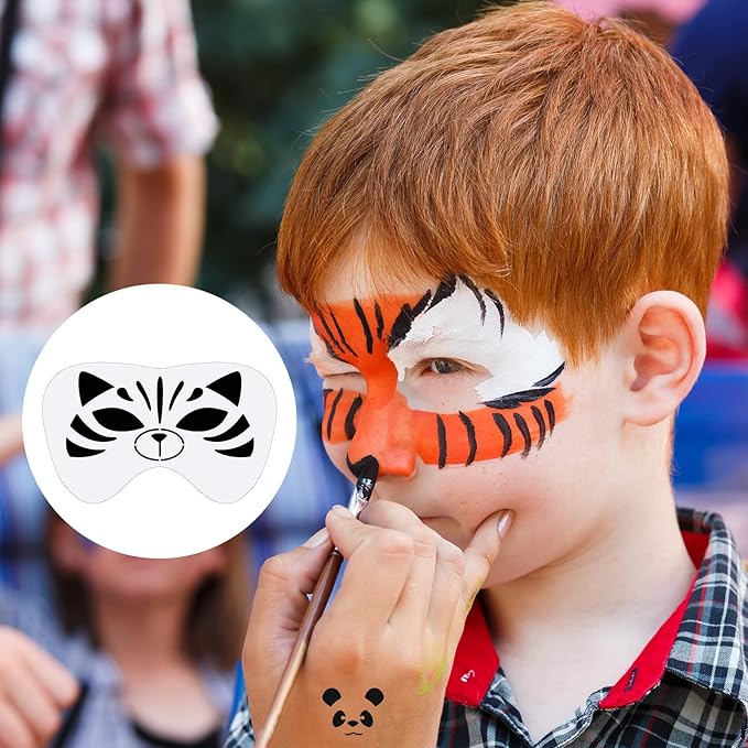 Fainne 68 Pcs Face Paint Stencils Kit, 48 Reusable Facial Painting Stencils with 10 Stickers 10 Painting Brushes Plastic Tattoo Templates for Halloween Party Makeup DIY Drawing Art (Animal Style)