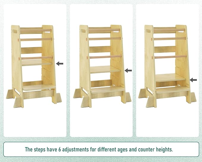 Kitchen Step Stool for Toddlers,Wiifo Adjustable Height Kids Learning Stool, Toddler Standing Tower(Natural)