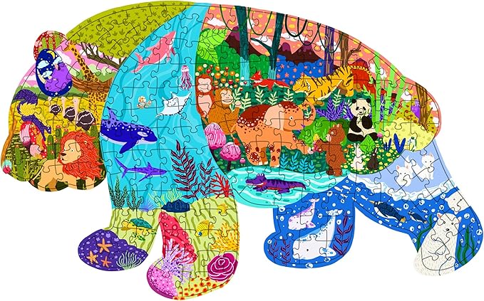 PINU Jigsaw Puzzles for Kids Ages 3-5, 6-8, 8-10, Children Colorful Fun Animal Shaped Puzzle Learning Educational Toys Gifts Games for Boys and Girls (Panda-180 PCS)