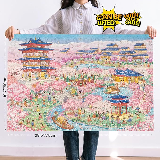 MOMIBOOK 1000 Piece Puzzle for Adults Jigsaw Puzzles of Cherry Blossom Dream, Painting Image Difficult Challenging Hard Impossible Puzzle Unique Funny Party Christmas Birthday Gifts