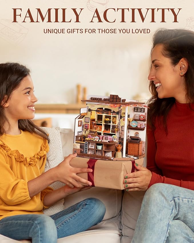 ROBOTIME DIY Miniature House Kit, Tiny House Building Kits，Mini Wooden Furniture Kit for Adults, Dollhouse for Birthday Christmas Craft Hobbies Gift（Henry's Chocolate）