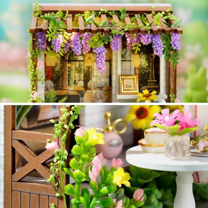 OZJAY DIY Miniature House Kit with Dust Proof Cover, 1:24 Scale Creative Room Mini DIY Wooden Dollhouse Miniature Kit for Adults Teen(Leisure Time)