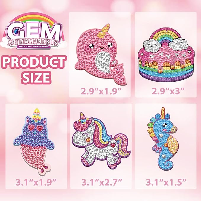 Arts and Crafts for Kids Ages 8-12 - 5D Gem Art Painting Kits for Kids - Create Your Own Gem Keychains by Number DIY Craft Gifts for Girls Boys Ages 6-8 8-10 10-12