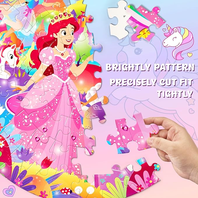 Unicorn Toys for Girls Age 4-6,70 Pcs Jumbo Floor Puzzle for Kids,Fun Educational Preschool Learning Toy Gift for Girls Boys 3 4 5 6 7 8 9 10,Easter Toys for Kid,Girl Birthday Gifts (Pink)