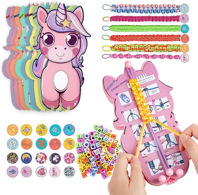 Friendship Bracelet Making Kit for Girl, DIY Arts and Crafts Toy for Teen Ages 6 7 8 9 10 11 12, Birthday Gift Ideas for Girls,, Unicorn Jewelry Bracelet Making Set,Pink