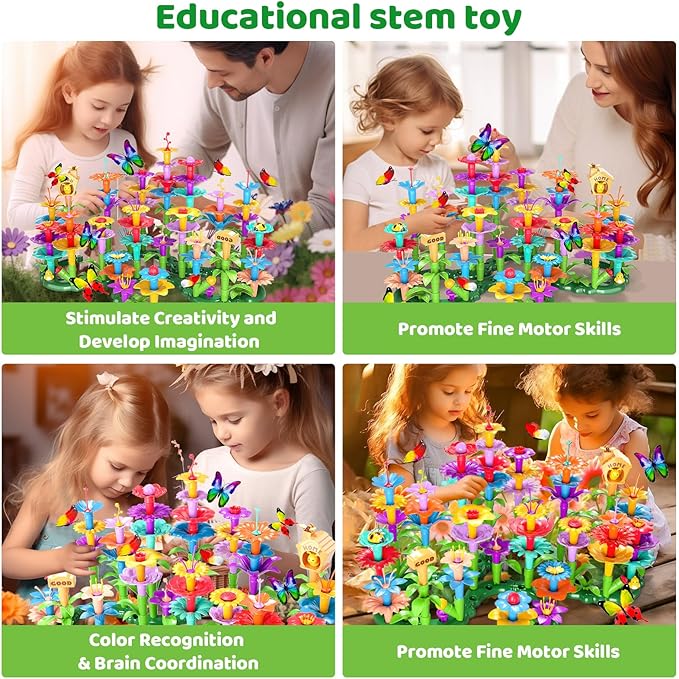 184Pcs Flower Garden Building Toys for Girls 3 4 5 6 7 Year Old, Upgrade DIY Building Stacking Toys, STEM Preschool Educational Toddler Toys Brain Development Kindergarten Kids Toy