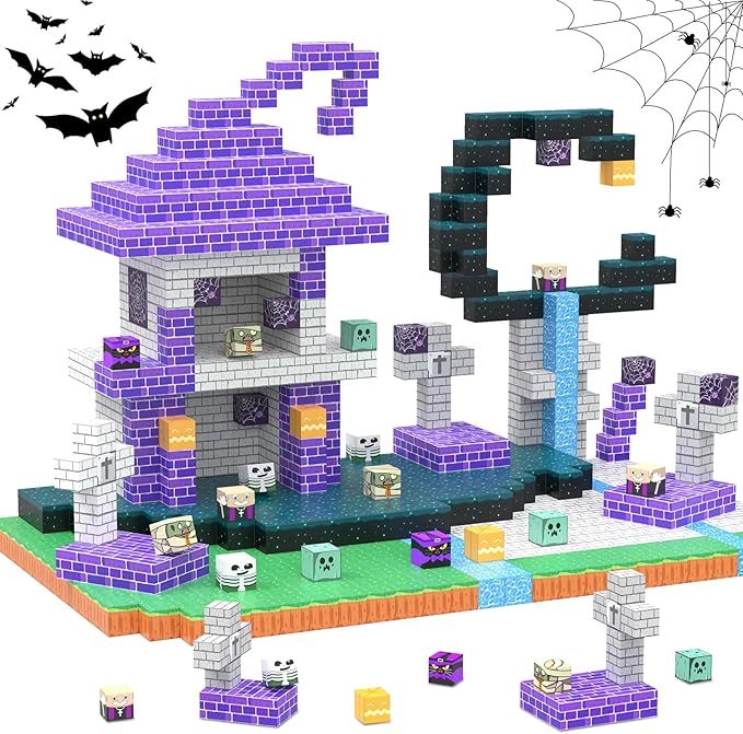 Magnetic Blocks Halloween Building Toys Gifts Construction Toys for 3 4 5 6 7 8 Year Old Boys & Girls, STEM Montessori Sensory Creative Kids Toys Halloween Party Favors