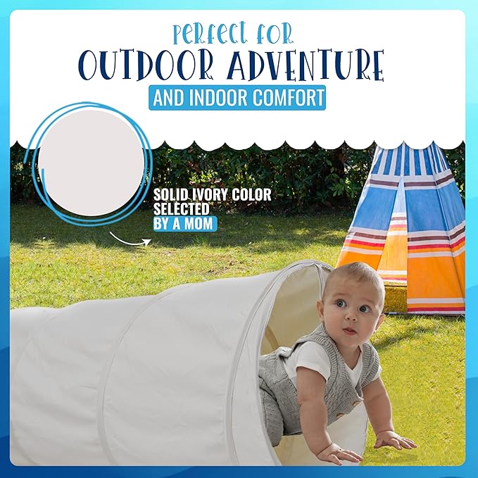 River & Aria Co Kids Tunnel Toys for Toddlers 1-3 - Baby Tunnel Crawl Indoor and Outdoor, 6ft Kids Tunnels Crawl, Interactive Hide and Seek Play for Children (Ivory)