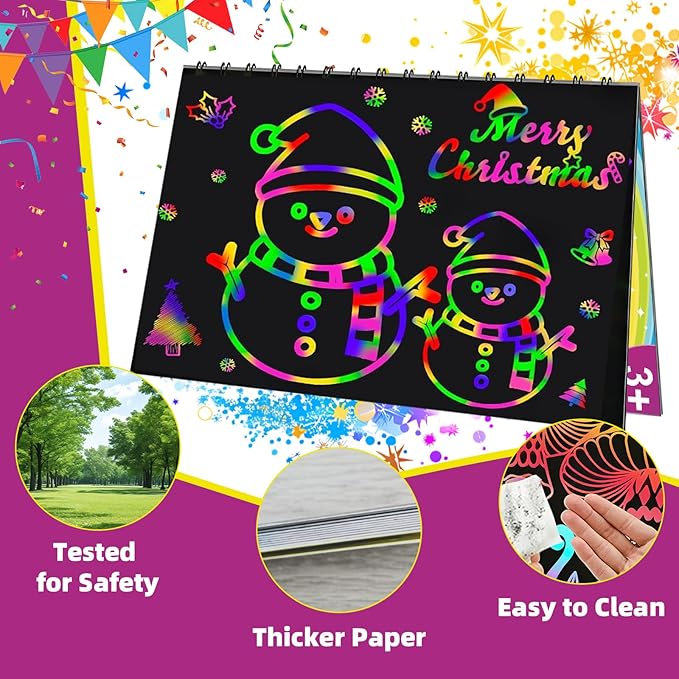 HXDOGSP Scratch Art for Kids: 28 Pack Rainbow Scratch Paper Party Favors - Art Crafts Notebook Suitable for Birthday Gifts/School Crafts Kit/Classroom Prizes for Girls and Boys Aged 4-12