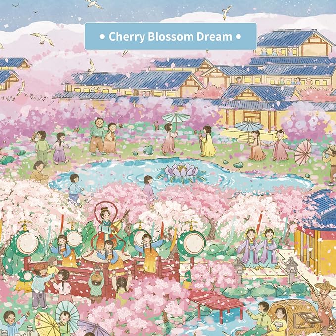 MOMIBOOK 1000 Piece Puzzle for Adults Jigsaw Puzzles of Cherry Blossom Dream, Painting Image Difficult Challenging Hard Impossible Puzzle Unique Funny Party Christmas Birthday Gifts
