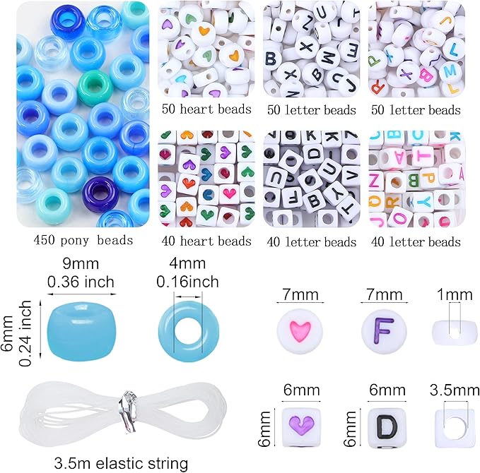 XIANNVXI 24Colours Blue Pony Beads for Bracelet Friendship 720pcs Letter Kandi Blue Pony Beaded Kit Bracelet Making Kit for Jewelry DIY Crafts