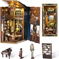Book Nook Kit, DIY Miniature Dollhouse Booknook Kit, 3D Wooden Puzzle Bookend Bookshelf Insert Decor with LED Light for Teens and Adults (Pianist with Nightingale)