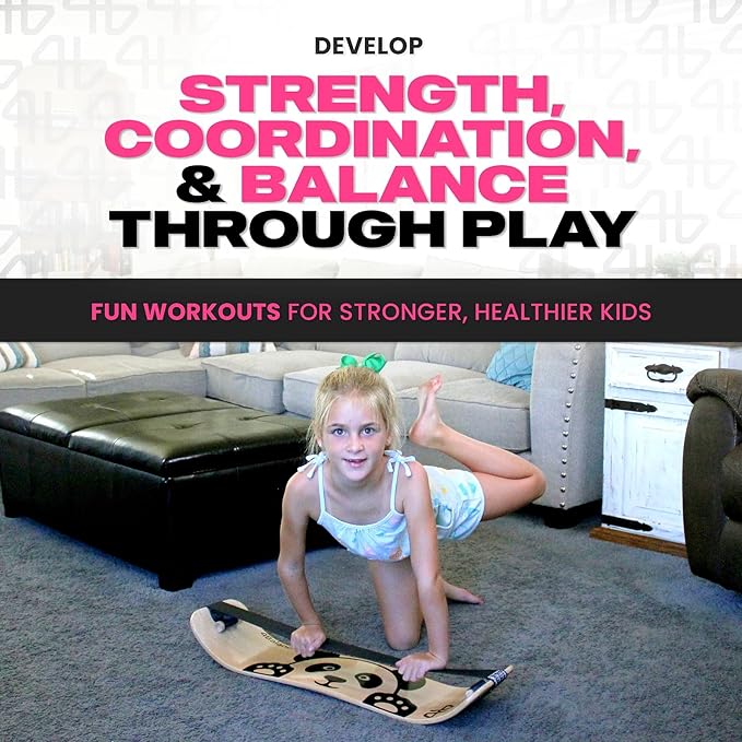 Balance Board for Kids - Slackline Wooden Wobble Board - Slackboard Balance Trainer for Coordination - Training for Skateboard, Snowboard, Football, Soccer, Baseball, Basketball