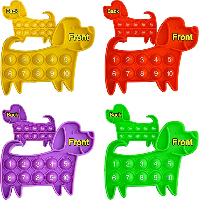 Ten Frame Math Manipulatives - Pop Fidget Toy with Puppy Dog Appearance for Kindergarten Classroom, an Educational Sensory Toy for Kids and Teachers, Double Side 4 Pack Set Included