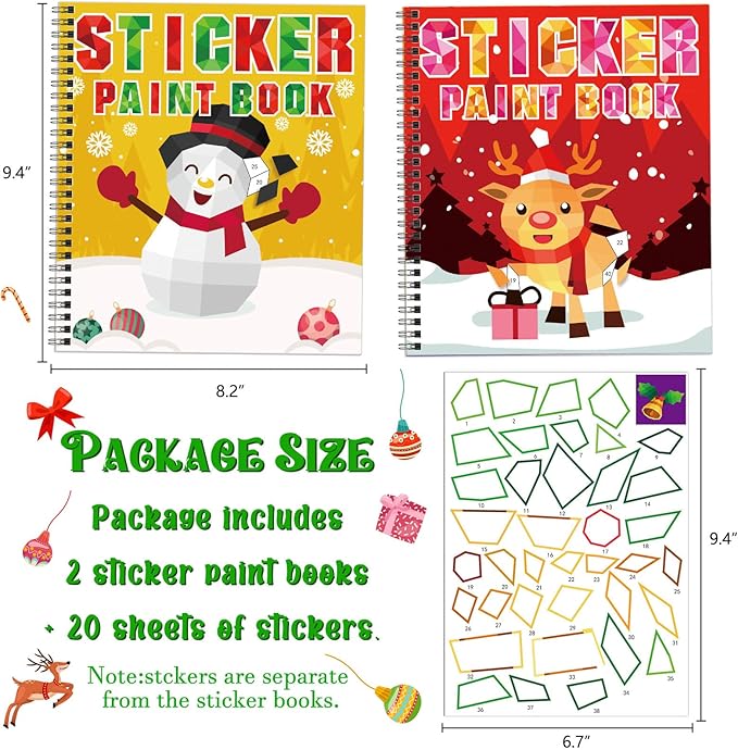 TBEEJ 2PCS Christmas’s Day Crafts for Kids Ages 4-8 Sticker Paint Books Gift Party Create 20 Pictures（Sticker Sheets are Separate）