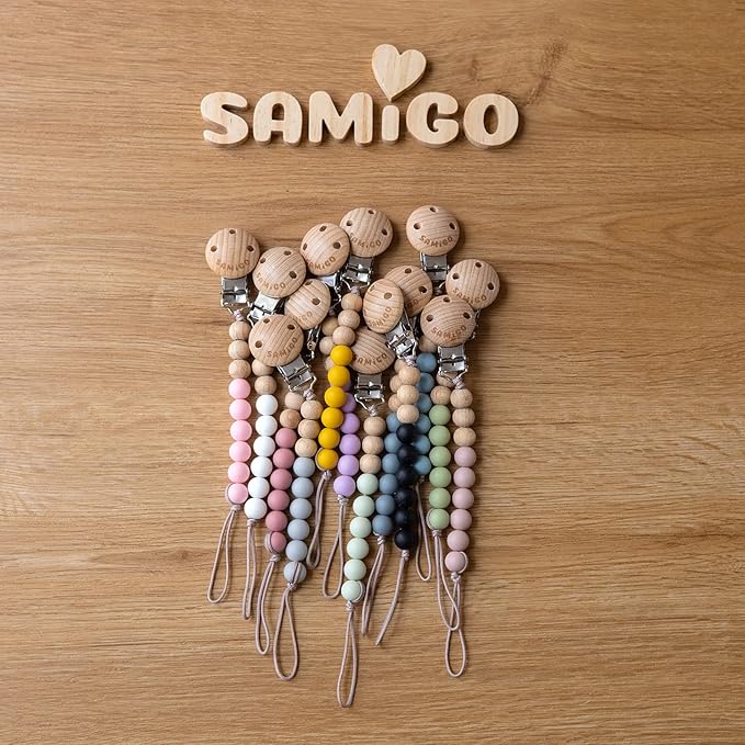 SAMiGO Pacifier Clips for Baby Girls Pacifier Holders Silicone Paci Binky Clips - 2 Pack