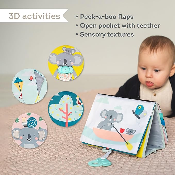 Taf Toys Tummy Time Toys High Contrast Baby Book. Fun, Interactive Crinkle Books for Babies with Mirror & Soft Koala Teether - Baby Tummy Time Book