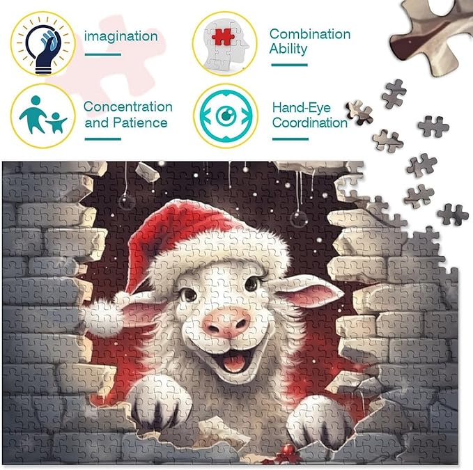 Sheep Adults Fun 500 Piece 3D Animal Thickened Wooden Jigsaw Puzzles Home Decoration Stress Relief Toy Toy Intellectual Game Education Game Challenge Educational 500pcs (52x38cm)