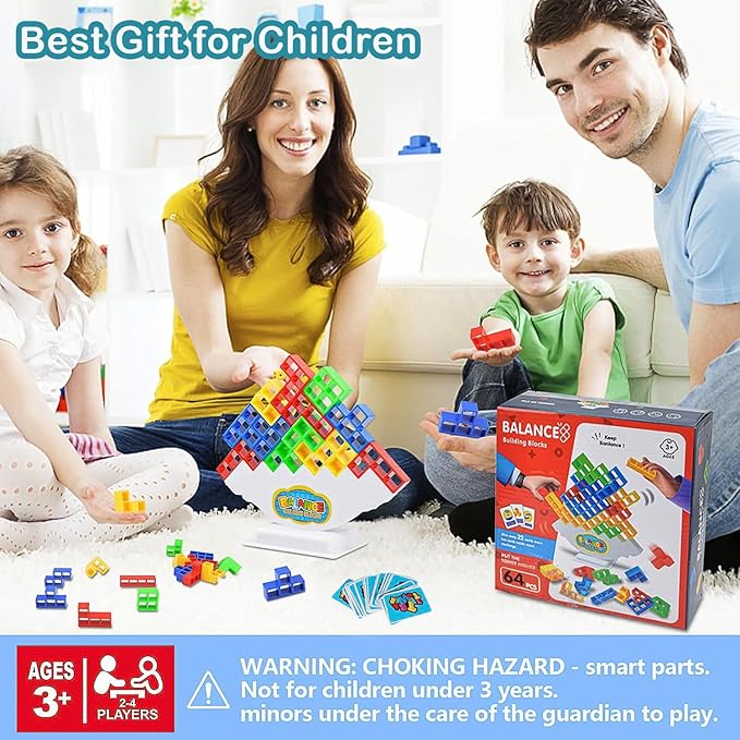 64Pcs Tetra Tower Game, Stack Board Game for Kids and Adults, Fun Uzzle Family Games Team Toys Building Block