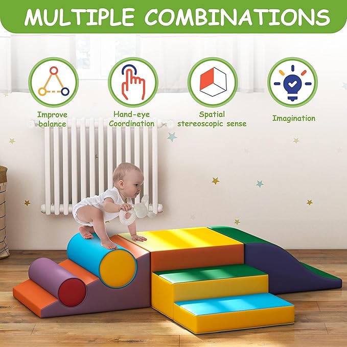 Betterhood Climbing Blocks - Kids Soft Foam Activity Playset - Toddler Soft Couch Climber Gymnastics Equipment for Crawling and Sliding at Home, Preschool